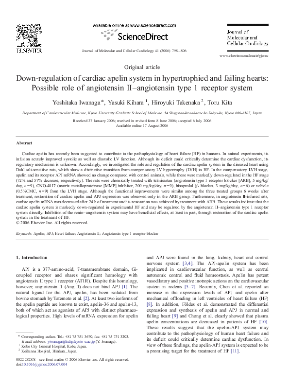 (PDF) Down-regulation of cardiac apelin system in hypertrophied and ...