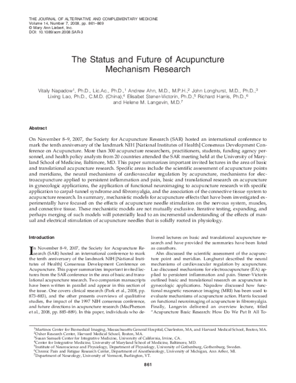 (PDF) The Status and Future of Acupuncture Clinical Research