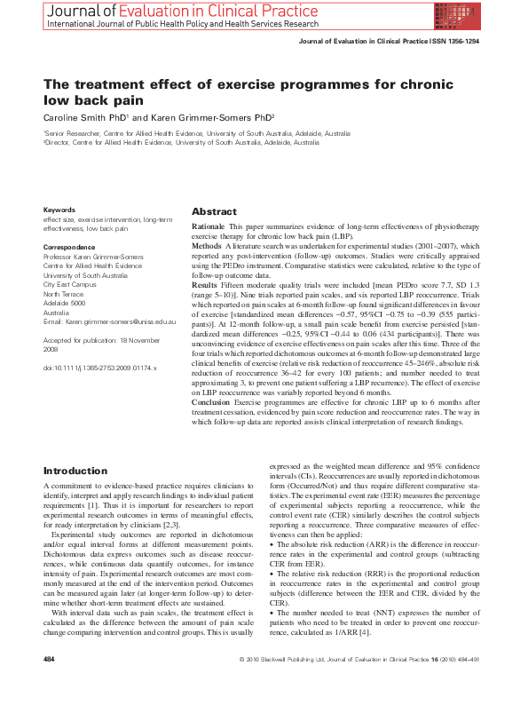 (PDF) The treatment effect of exercise programmes for chronic low back