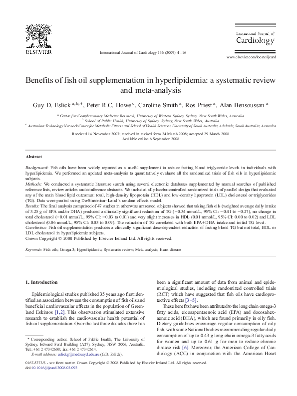 (PDF) Benefits of fish oil supplementation in hyperlipidemia a