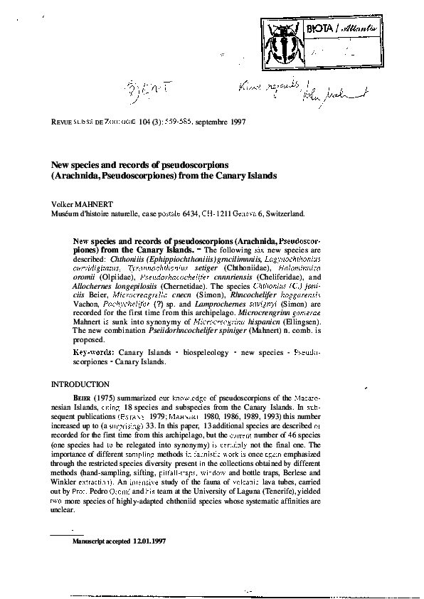 (PDF) New species and records of pseudoscorpions (Arachnida ...