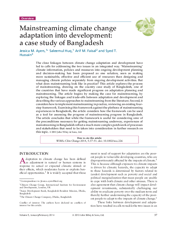Pdf Mainstreaming Climate Change Adaptation Into Development A Case