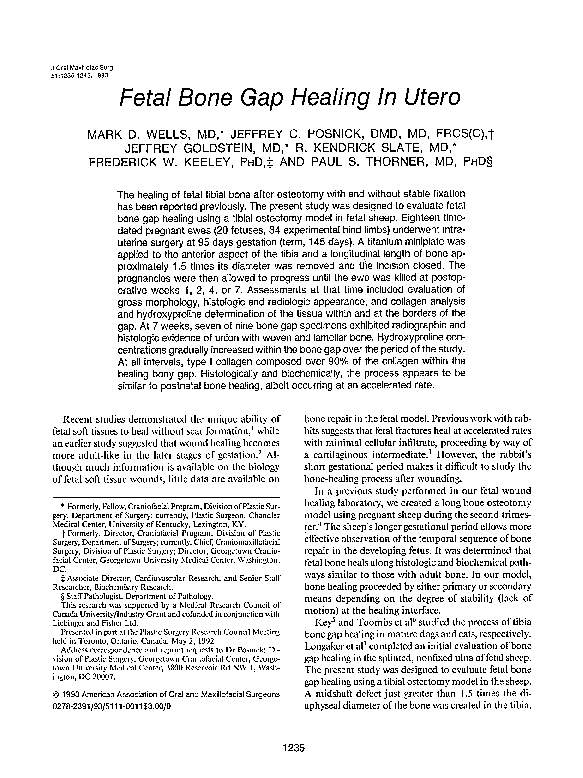 (PDF) Fetal bone gap healing in utero Jeffrey Goldstein Academia.edu