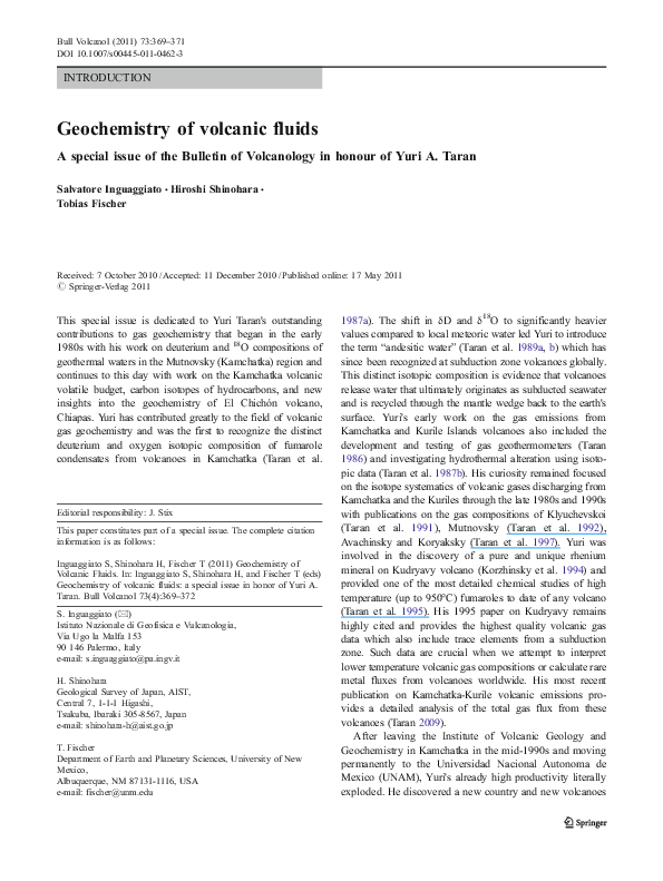 (PDF) Geochemistry of volcanic fluids