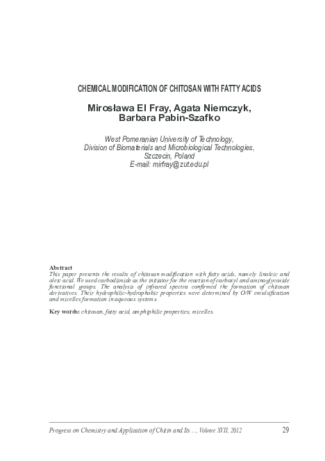 (PDF) Chemical modification of chitosan with fatty acids