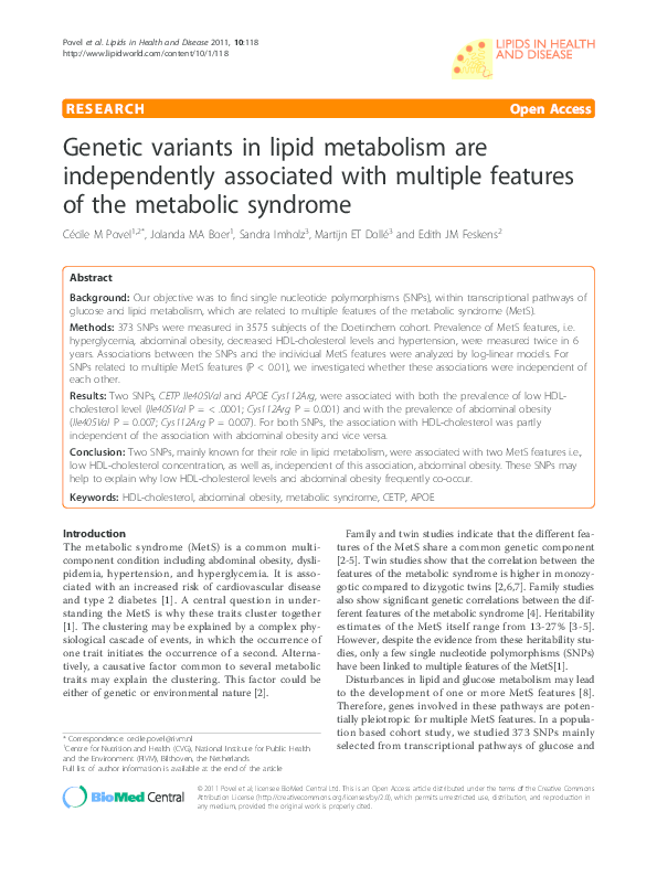 (PDF) Genetic variants in lipid metabolism are independently associated ...