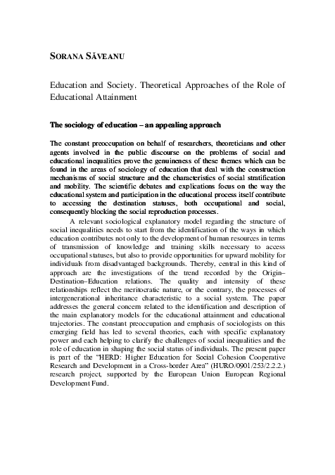 (PDF) Education and Society. Theoretical Approaches of the Role of ...