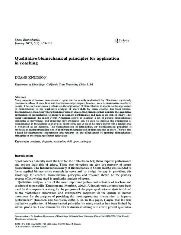(PDF) Qualitative biomechanical principles for application in coaching