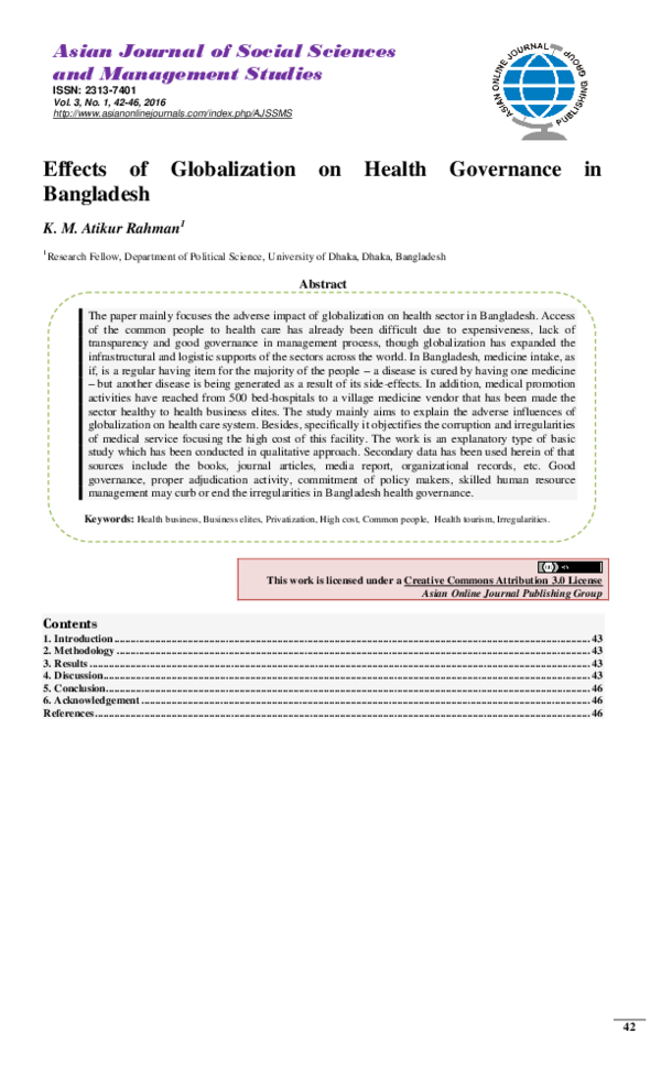 (PDF) Effects of Globalization on Health Governance in Bangladesh