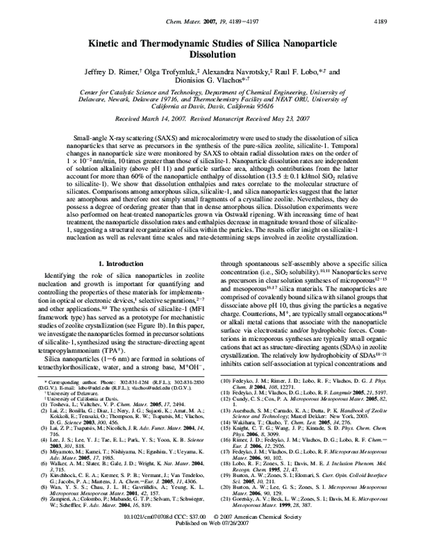 (PDF) Kinetic and Thermodynamic Studies of Silica Nanoparticle Dissolution
