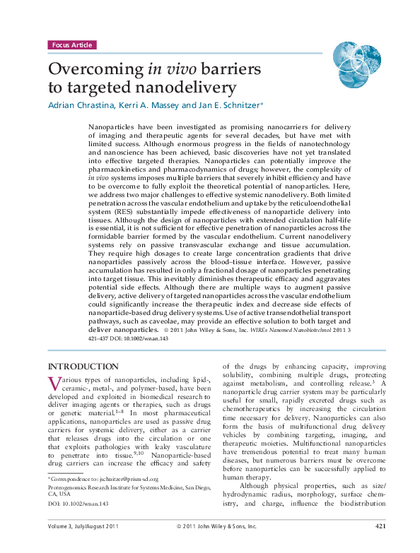 (PDF) Overcoming in vivo barriers to targeted nanodelivery