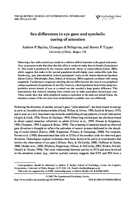 (PDF) Sex differences in eye gaze and symbolic cueing of attention
