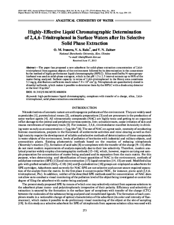(PDF) Highlyeffective liquid chromatographic determination of 2,4,6trinitrophenol in surface