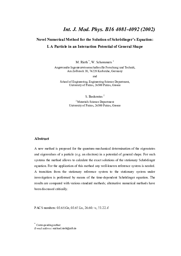 (PDF) Novel Numerical Method for the Solution of Schrödinger's Equation ...