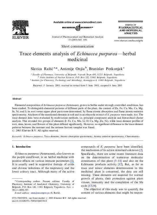 (PDF) Trace elements analysis of Echinacea purpurea—herbal medicinal