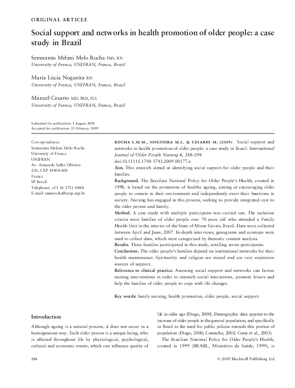 (PDF) Social support and networks in health promotion of older people ...