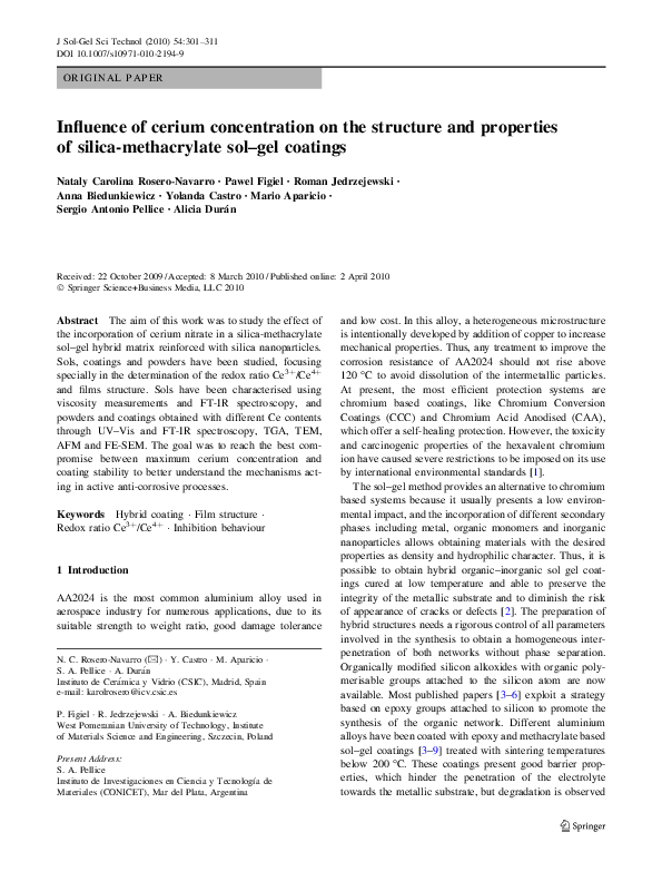 (PDF) Influence of cerium concentration on the structure and properties ...