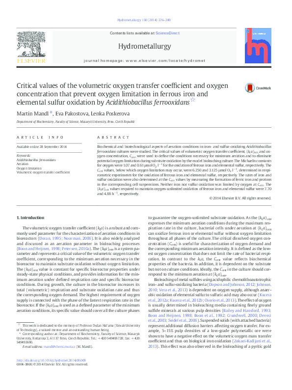 (PDF) Critical values of the volumetric oxygen transfer coefficient and ...