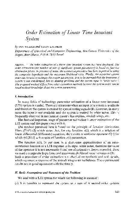 (PDF) Order Estimation of Linear Time Invariant System