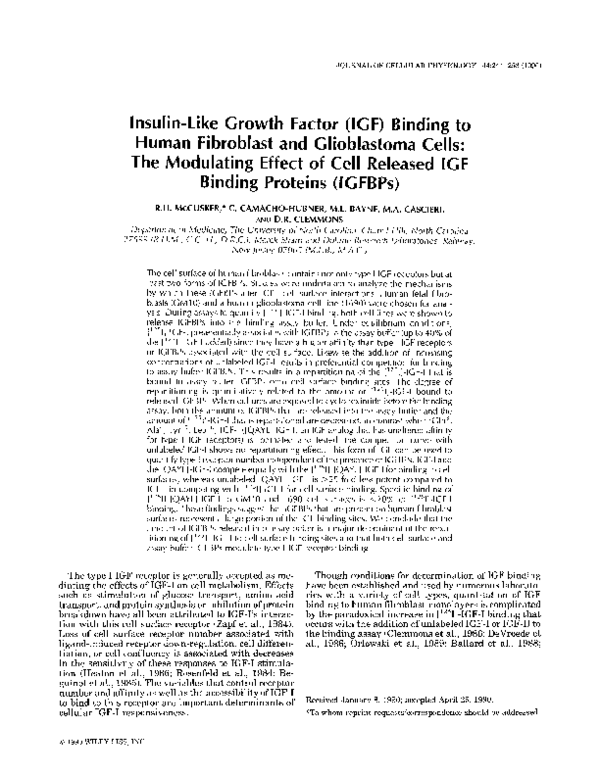 (PDF) Insulin-like growth factor (IGF) binding to human fibroblast and ...