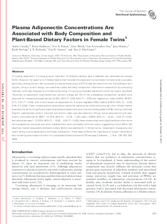 (PDF) Plasma Adiponectin Concentrations Are Associated with Body ...