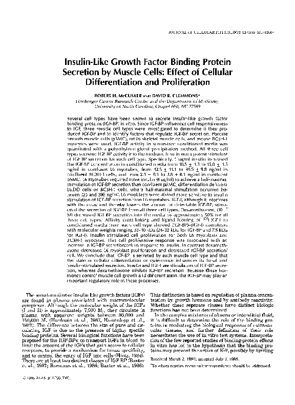 (PDF) Insulin-like growth factor binding protein secretion by muscle ...
