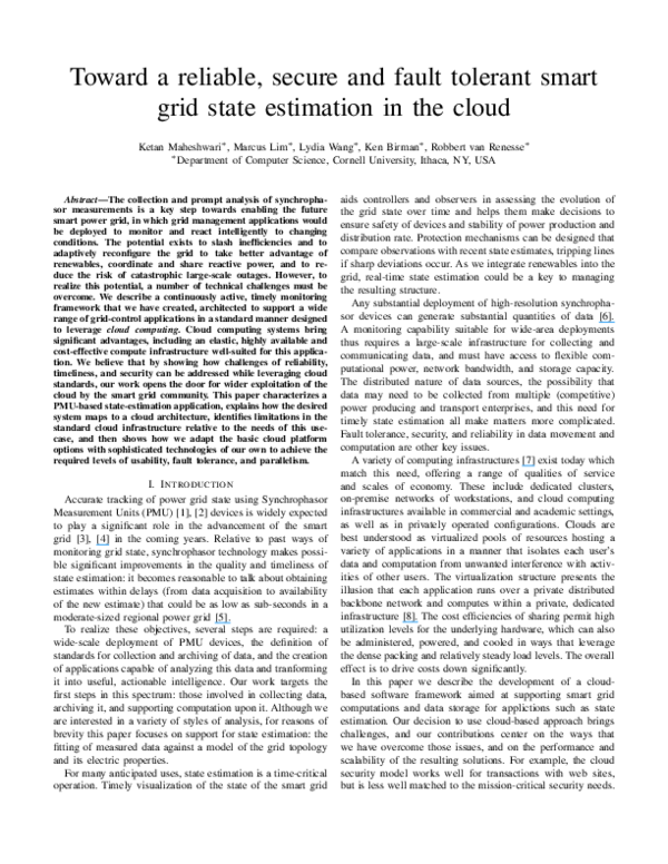 (PDF) Toward a reliable, secure and fault tolerant smart grid state ...