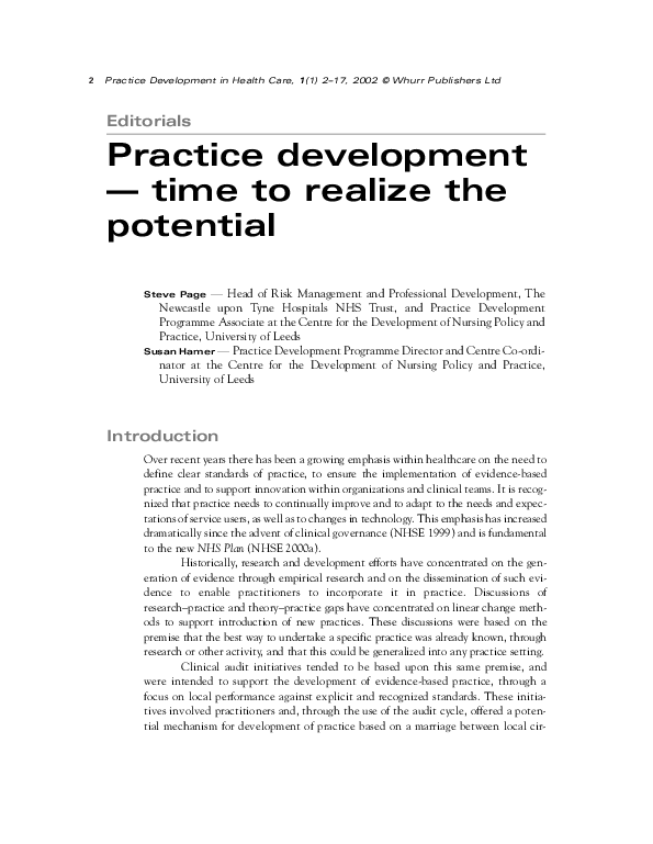 (PDF) Practice development — time to realize the potential