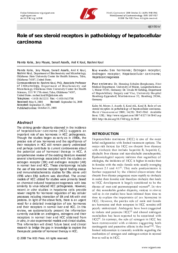 (PDF) Role of sex steroid receptors in pathobiology of hepatocellular ...
