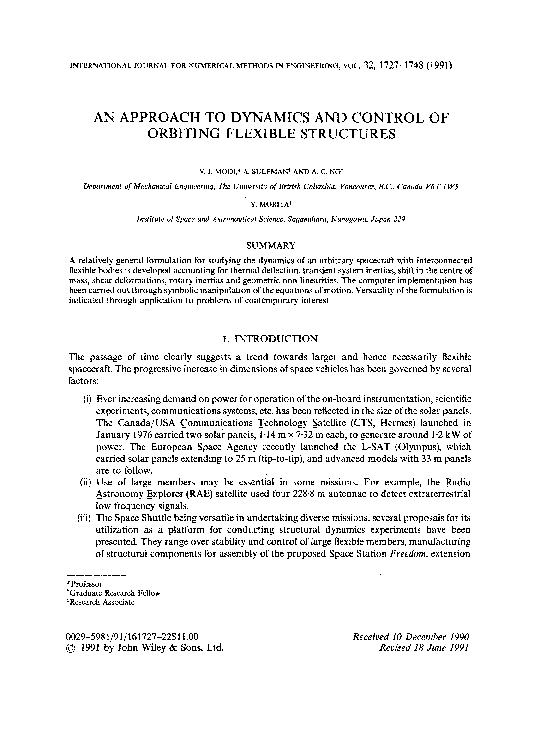 (PDF) An approach to dynamics and control of orbiting flexible structures