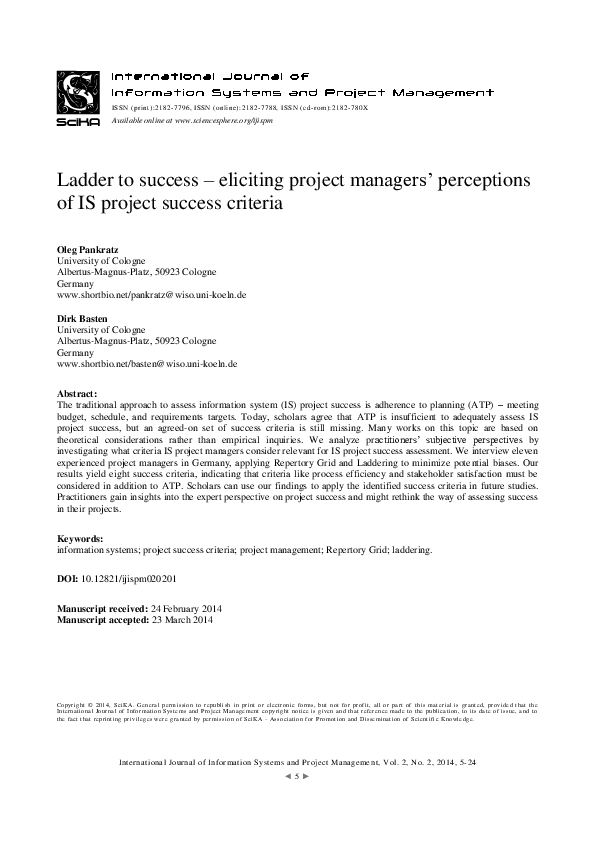 (PDF) Ladder to Success – Eliciting Project Managers’ Perceptions of IS ...