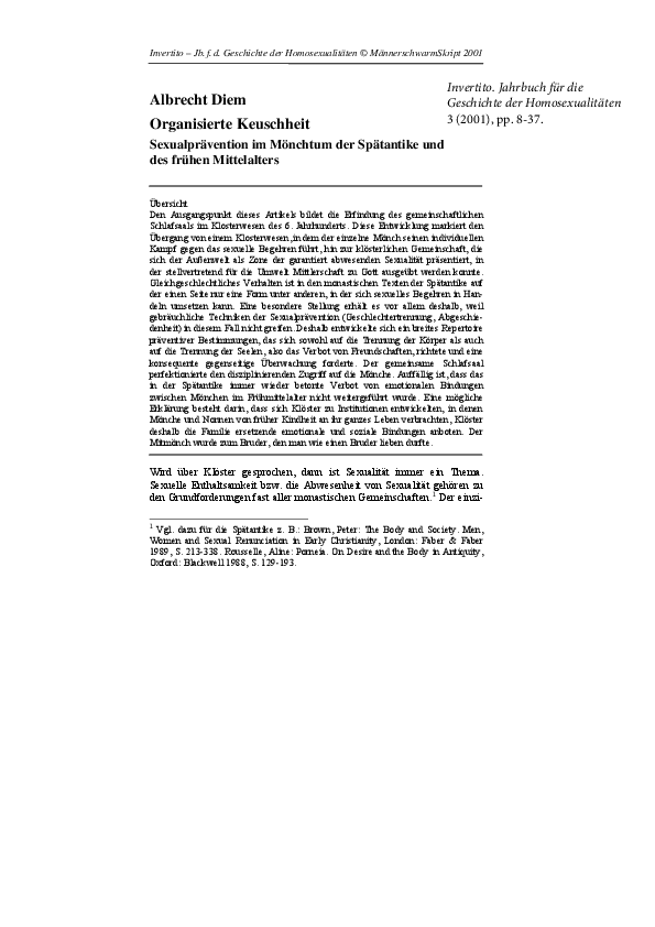 Organisierte Keuschheit. Sexualprävention im Mönchtum der Spätantike und des frühen Mittelalters 