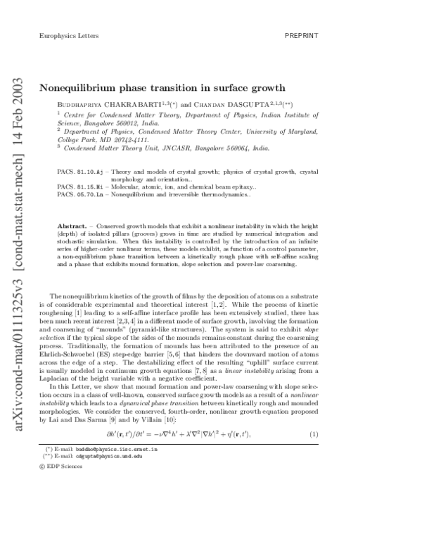(PDF) Nonequilibrium phase transition in surface growth