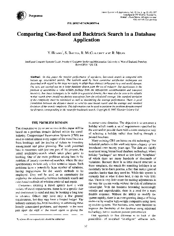 (PDF) Comparing case-based and backtrack search in a database application