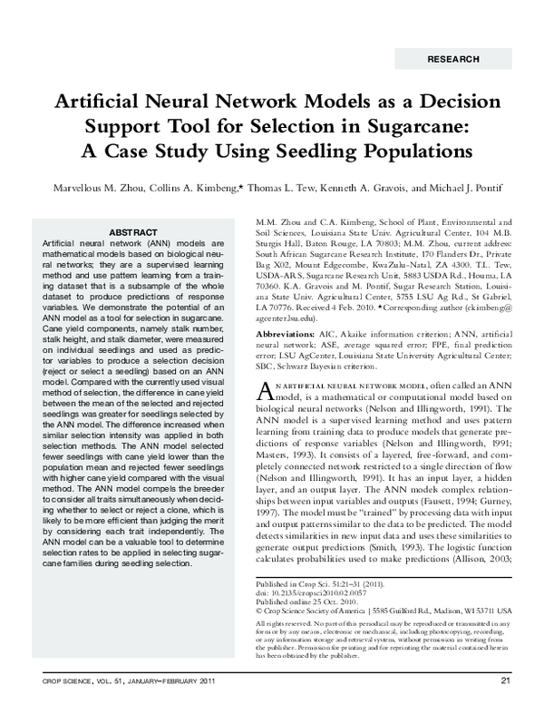 (PDF) Artificial Neural Network Models as a Decision Support Tool for ...