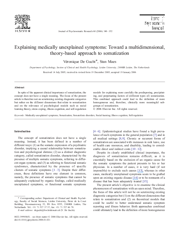 Psychopathology of somatoform disorder picture