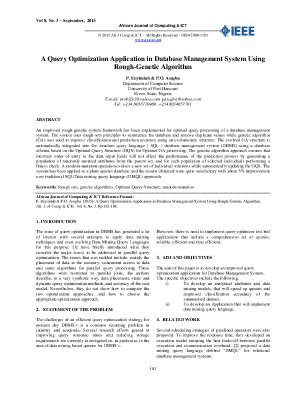 (PDF) A Query Optimization Application in Database Management System ...