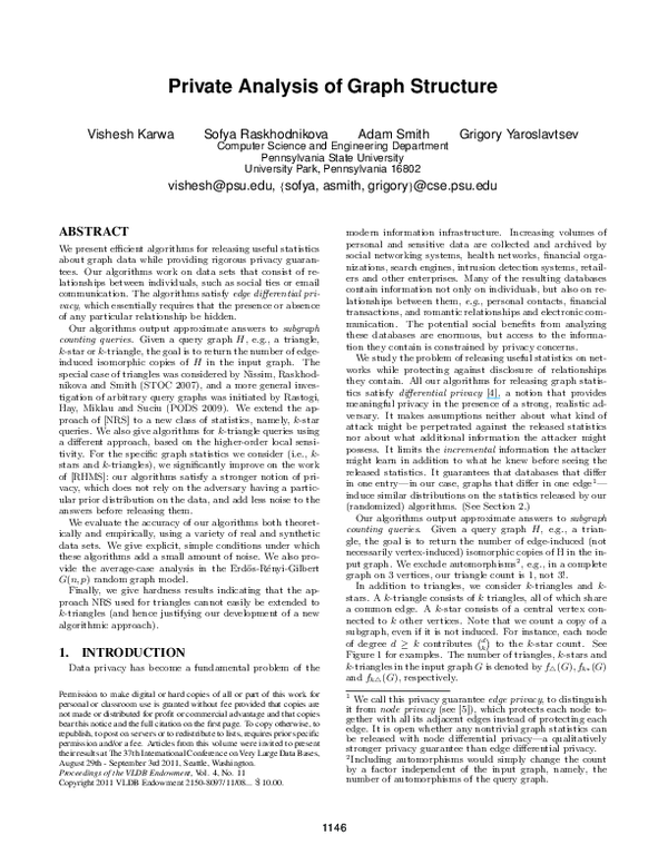 (PDF) Private Analysis of Graph Structure