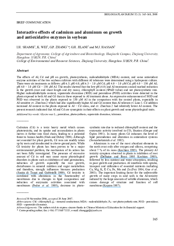 (PDF) Interactive effects of cadmium and aluminum on growth and ...