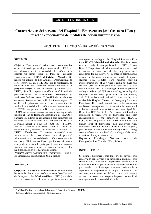 (PDF) Características del personal del Hospital de Emergencias José