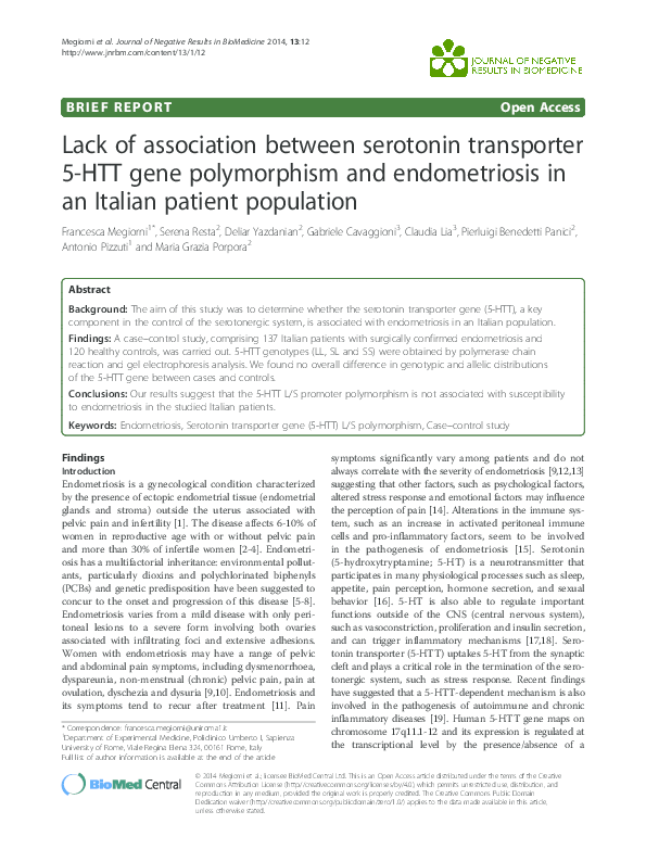 (PDF) Lack of association between serotonin transporter 5-HTT gene ...
