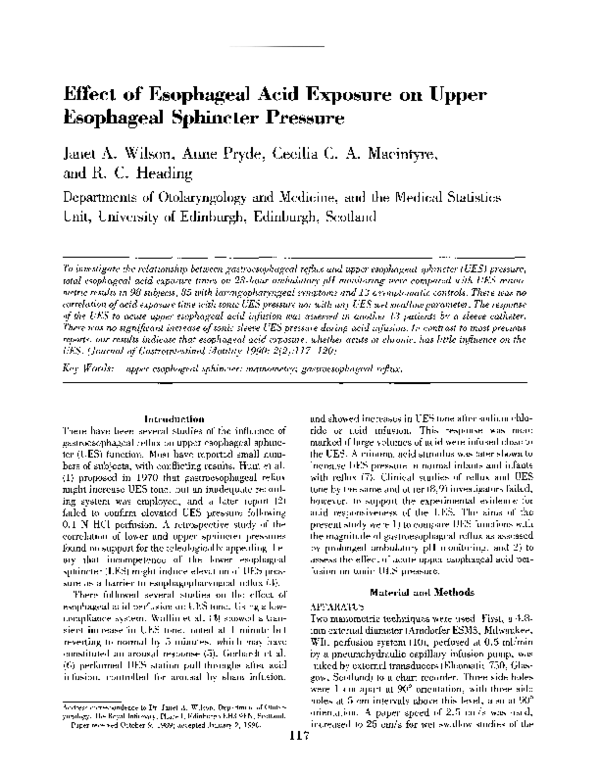 (PDF) Effect of Esophageal Acid Exposure on Upper Esophageal Sphincter