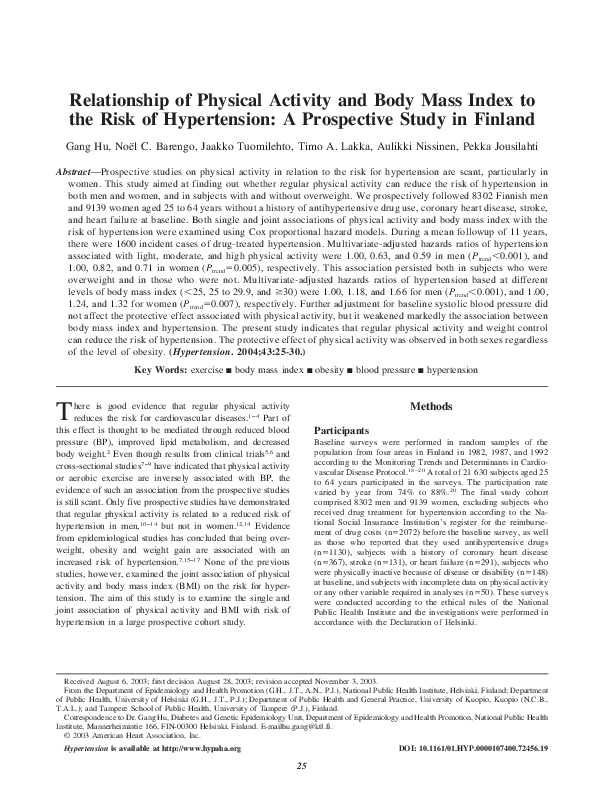 (PDF) Relationship of Physical Activity and Body Mass Index to the Risk ...