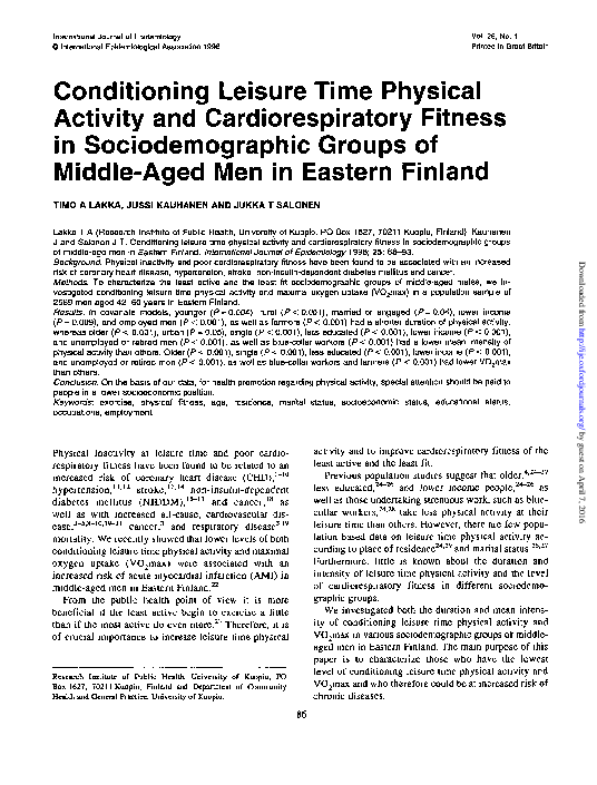 (PDF) Conditioning Leisure Time Physical Activity and Cardiorespiratory ...