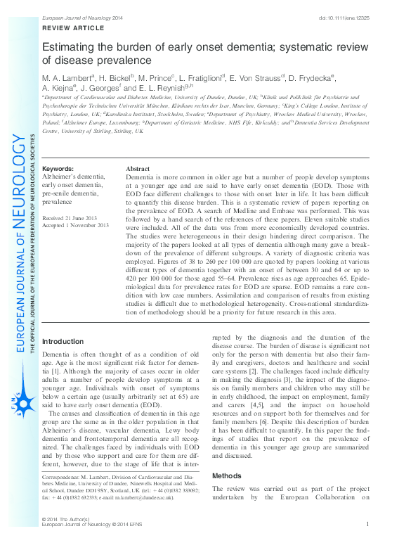 (PDF) Estimating the burden of early onset dementia; systematic review ...
