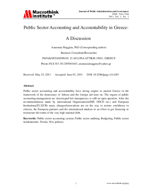 (PDF) Public Sector Accounting and Accountability in Greece: A Discussion