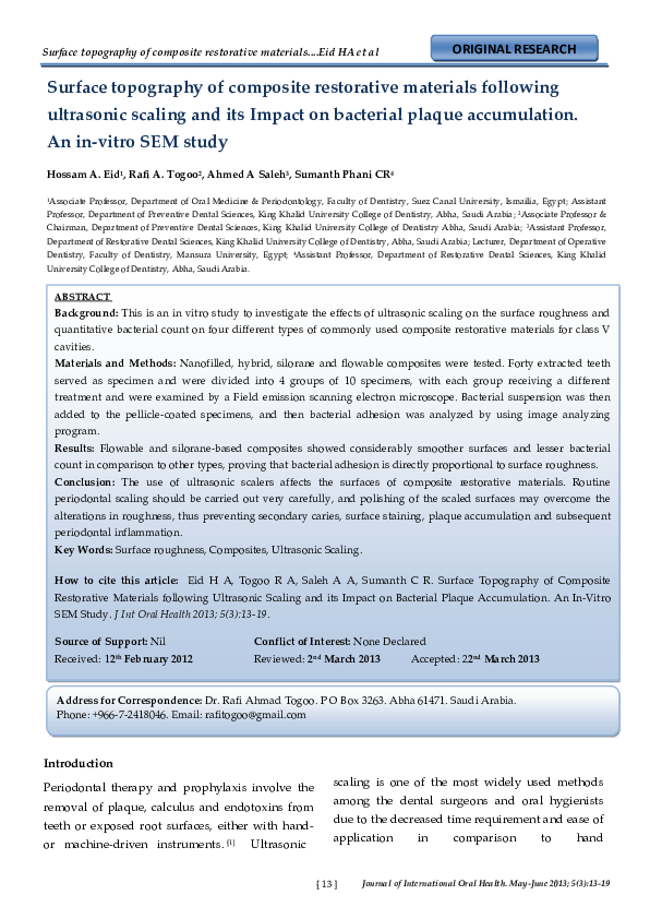 (PDF) Surface topography of composite restorative materials following