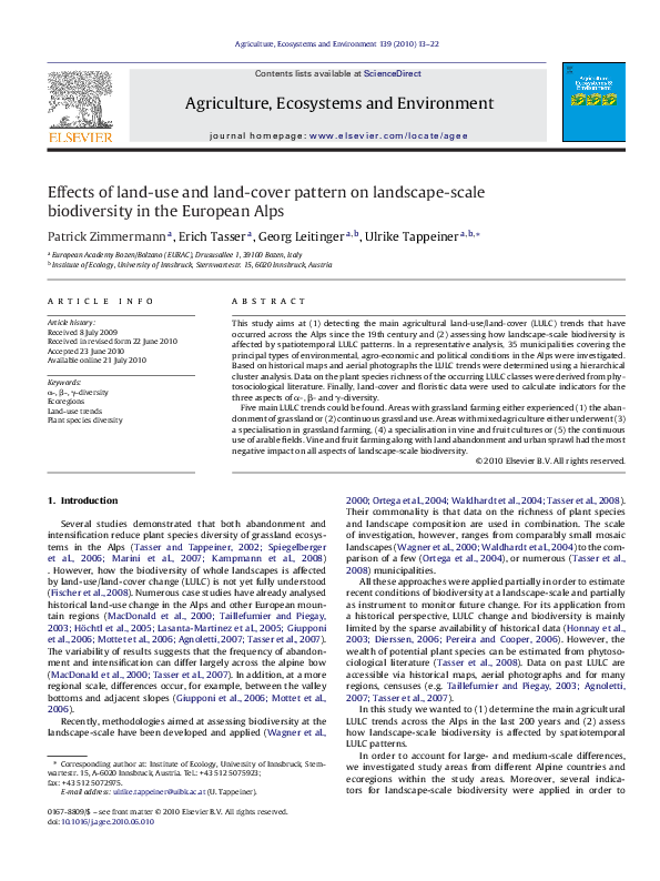 (PDF) Effects of land-use and land-cover pattern on landscape-scale ...