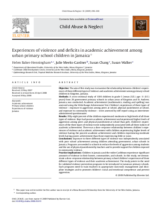 (PDF) Experiences of violence and deficits in academic achievement ...