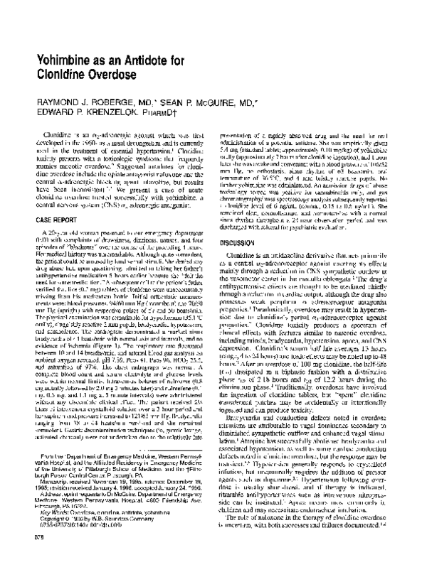 (PDF) Yohimbine as an antidote for clonidine overdose Edward